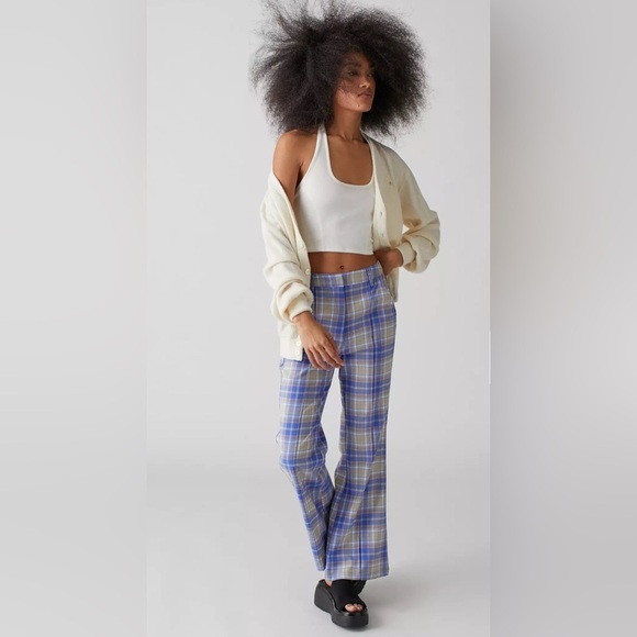 NWT URBAN OUTFITTERS 2 Isabella Printed Flare Pant Blue Multi Slim Fit 60’s 70’s - Picture 2 of 16